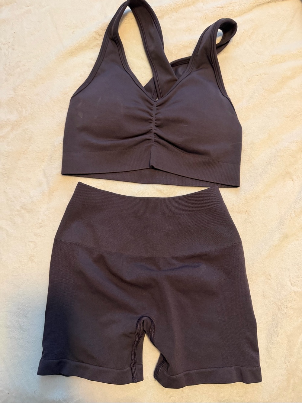Alphalete Seamless Ruched Sports Bra & High-Waist Bike Shorts Set